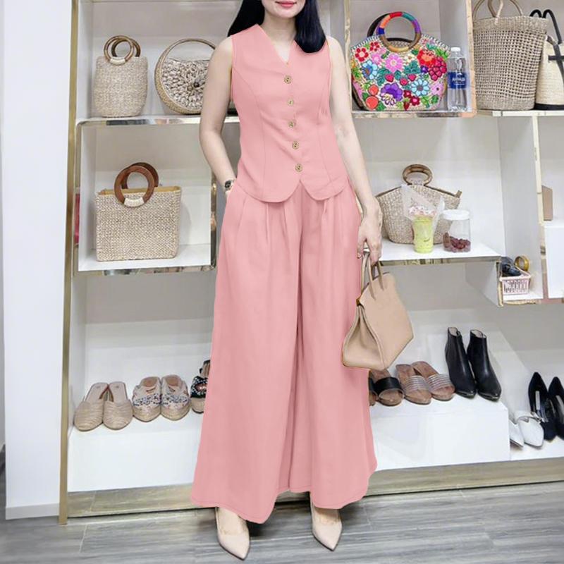 ZANZEA Женские топы и брюки, летние повседневные комплекты из двух предметов