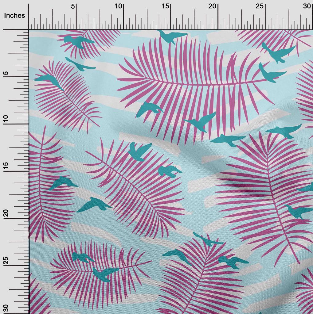 oneOone Ткань Cotton Flex Baby Blue, тропическое сливовое дерево с птицами, швейный материал, набивная ткань, ярд, 40 дюймов