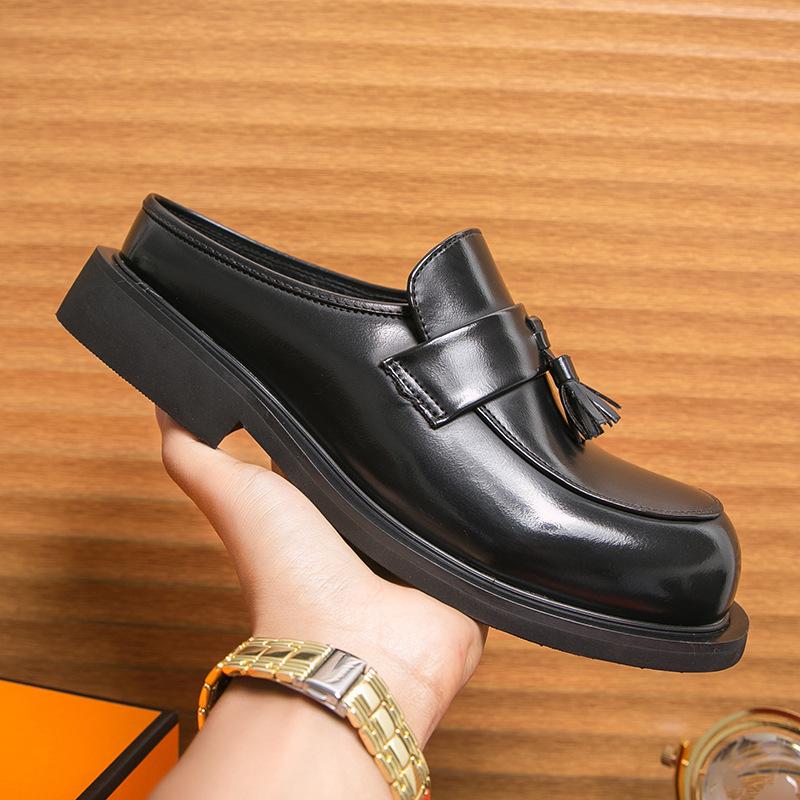 Large Size Men's Shoes Summer Casual Leather Shoes Fashion Men's Half Drag Leather Shoes Trend Foot Bag Head Leather Drag