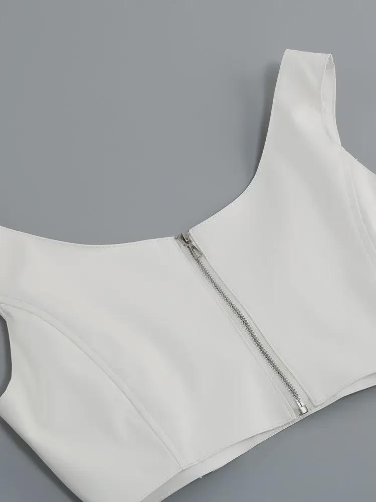 Европейская и американская женская мода высокого класса: Сексуальный топ на бретельках и юбка на бедрах из двух частей костюма