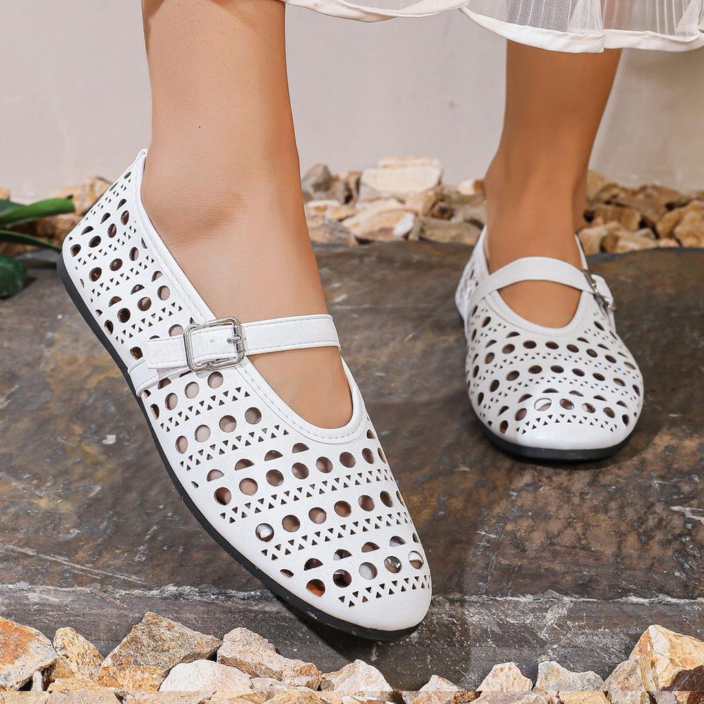 Fashion 2024 New Casual Fashionable Women's Summer Hollow Ladies Shoes Closed Toe Sandals Soft and Comfortable Ballet Flat Shoes