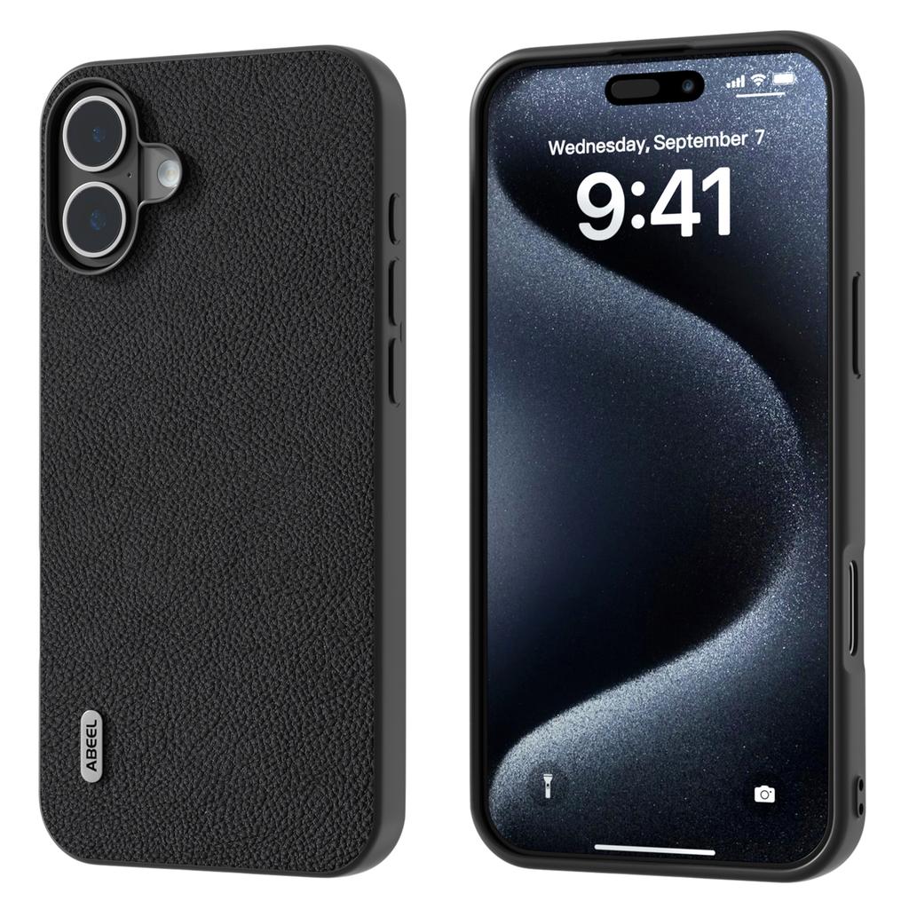 ABEEL For iPhone 16 Cases Genuine Cow Leather+PC+TPU Phone Cover