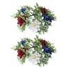 2Pcs Patriotic Artificial Wreath Candle Independence Holder Day Pillar Candle Ring Red White Blue