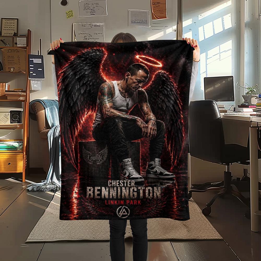 1PC Linkin Park Print Flannel Blanket, High quality Comfortable for All Seasons, Home Decor, Warmth and Comfort, Perfect for Christmas Gifts