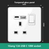 UN UK RU Standard Wall Light Switch Power Socket,18W Plug Type-C USB Quick Charging Universal 5-pin Tempered Glass Socket Outlet