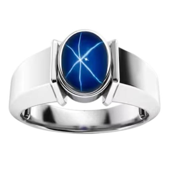 Blue Star Sapphire Ring, 925 Sterling Silver, Lindy Star Lab Created Gemstone, September Birthstone, Flash Light Star