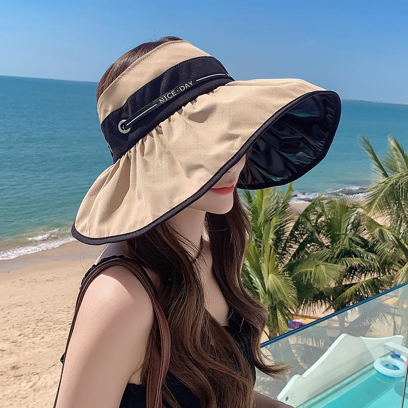 Big Head Circumference Vinyl Empty Top Hat Women's Summer Straps Versatile Face Small Sunscreen Hat UV Protection Sun Hat
