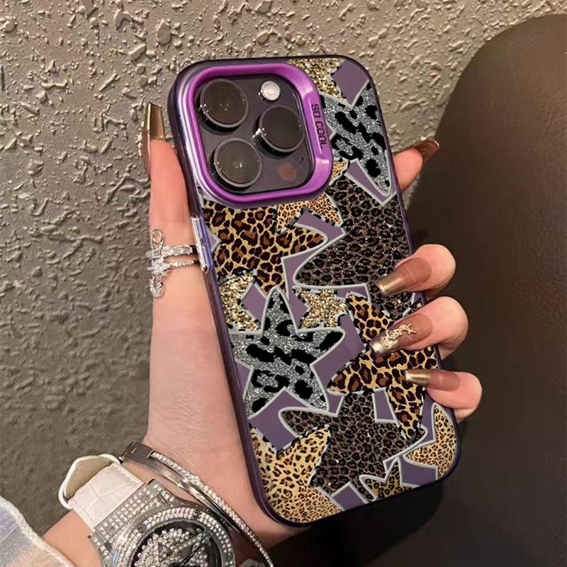 Материал Чехол для телефона для iPhone 16 17 Чехлы iPhone 16e 15 14 13 12 11 Pro Max XS X XR 7 8 Plus Черный Леопардовый принт Звездная крышка