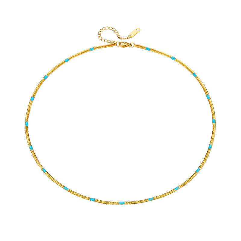 Minimalist Fashion Chains Necklaces Ethnic Style Blue Plain Necklace for Women Premium Gold-Plated Stainless Steel Jewelry