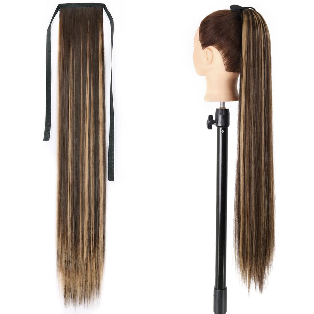 MISS WIG Synthetic Long Straight Hair Extension Wrap Around Clip In Heat Resistant Fiber Ponytail Natural Pony Tail for Women