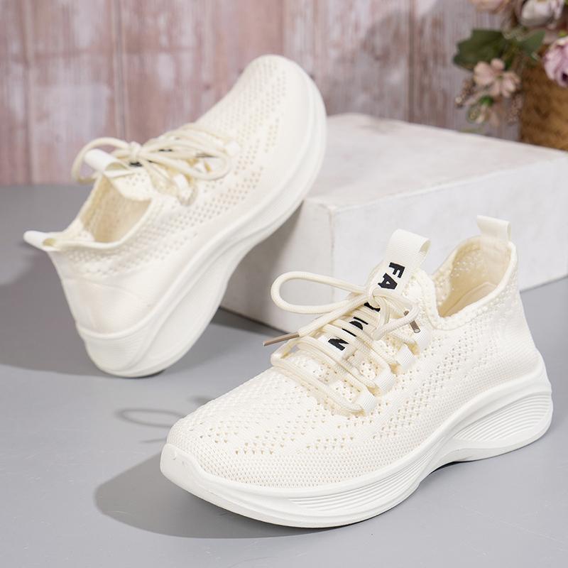 Модные дышащие вязаные кроссовки для женщин 2024 года, модная спортивная обувь на платформе для женщин, легкая нескользящая повседневная обувь для женщин
