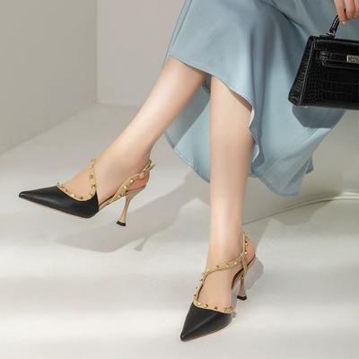 Женские босоножки, летние, новые, на высоком каблуке, с заклепками и пряжками, повседневные, темпераментные, сандалии на тонком каблуке