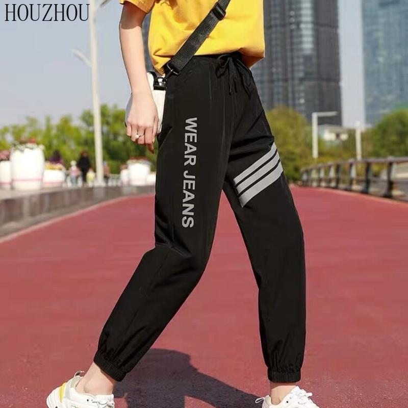 HOUZHOU Ins спортивные штаны женские брюки харлан корейские шикарные брюки для бега свободные большие размеры Harajuku Bf повседневные