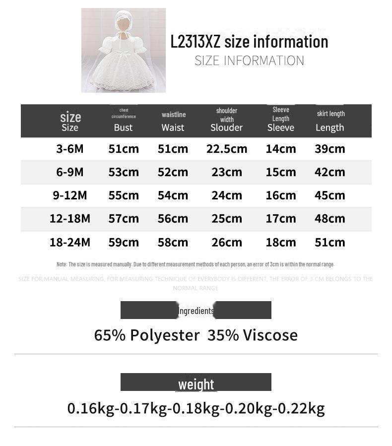 Кружевное детское крестильное платье в европейском и американском стиле с пышной юбкой и шапочкой