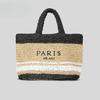 Striped Straw Bag Women's Handmade Paper Rope Woven Tote Bag Seaside Holiday Handbag