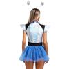 Womens Space Cadet Costume Fly Sleeve Front Zip Sequined Tulle Skirt Boyshorts Spaghetti Jumpsuit with Silver Hair Hoop Headband for Alien Astronaut