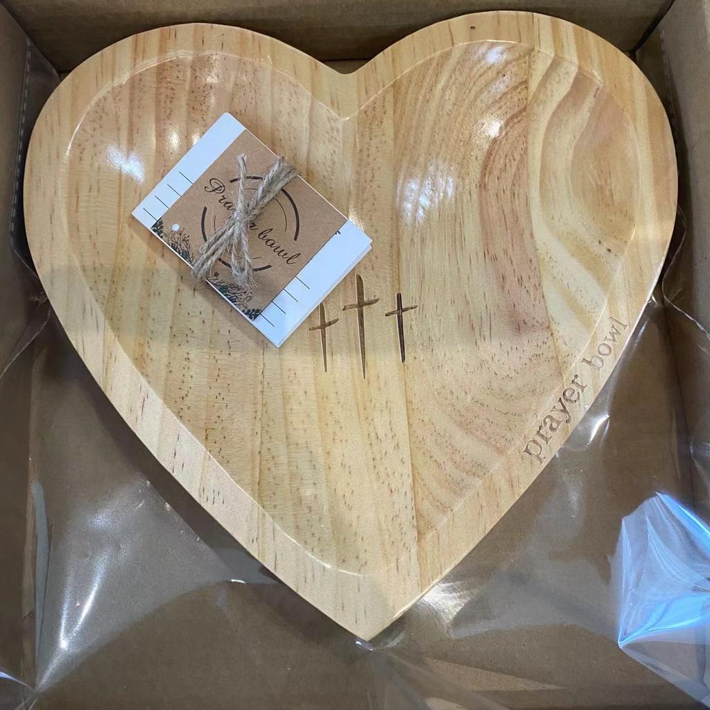 Новая молитвенная чаша в форме сердца, деревянная религиозная чаша с распятием, деревенский домашний центральный элемент, декоративная тарелка с фруктами, кухонная посуда, религиозный подарок