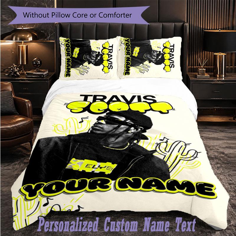 Personalized 3Pcs Bedding SetTravis Scott Custom Text Duvet Cover Pillowcase Set Bedroom Gift