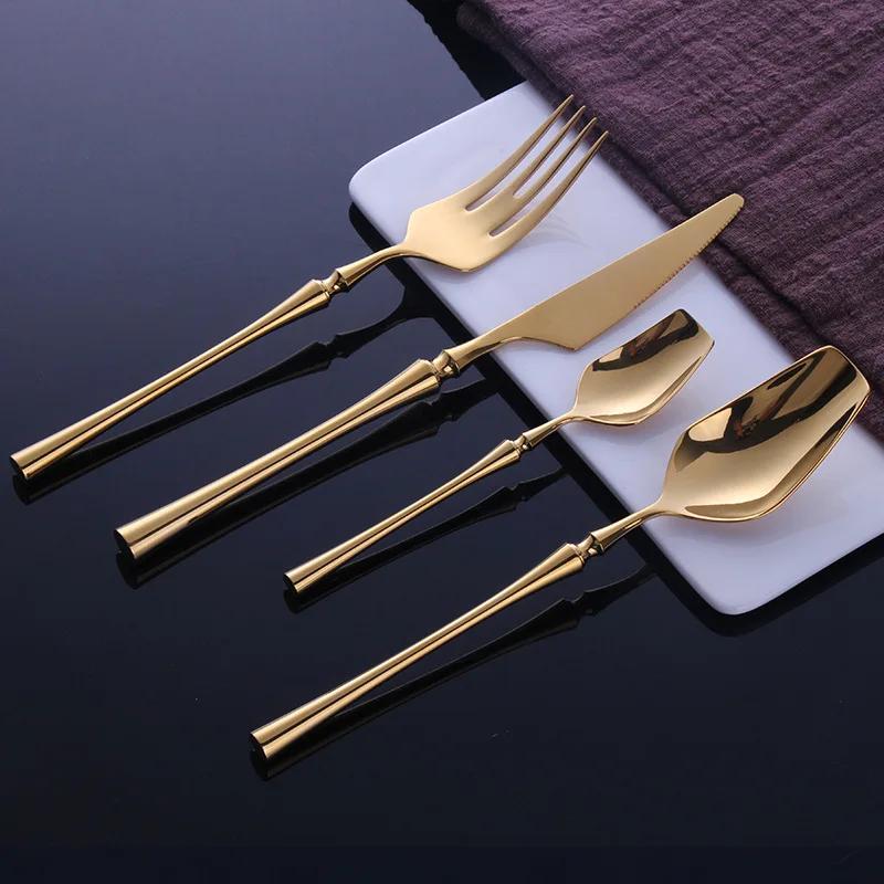 4 Pcs Mirror Matte Stainless Steel Black Gold Silver Cutlery Dinnerware Tableware Knife Spoon Fork Flatware Set Dishwasher Safe