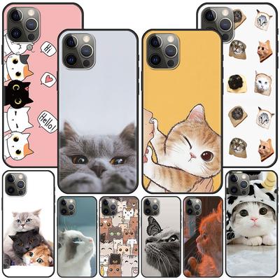 Черный чехол с милым котом для Apple Iphone 11 13 12 Mini 14 Pro Max Xr 7 8 + Se 2020 Xs 6 6s Plus 5 5S, силиконовый чехол для телефона с рисунком