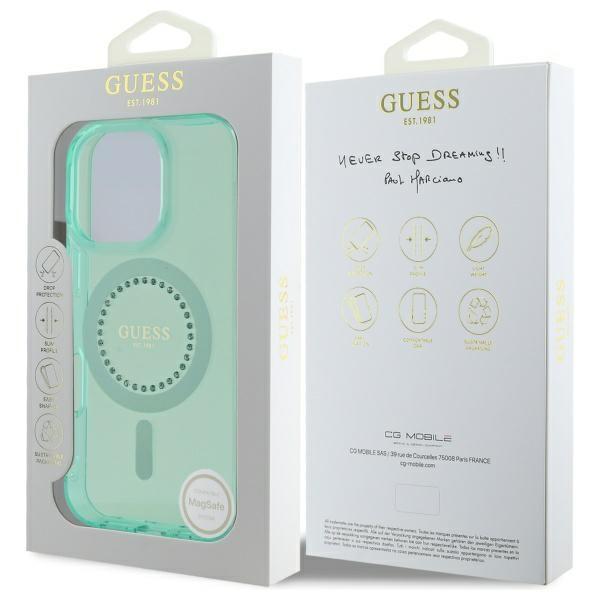 Etui do iPhone 16 Pro Max Guess Rhinestones MagSafe Zielone