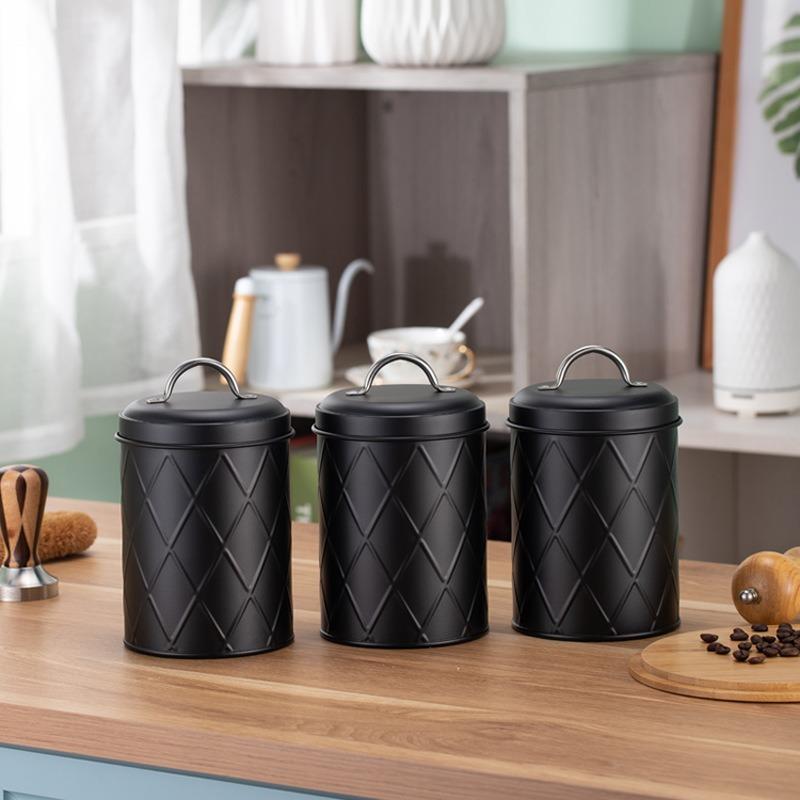 Reticulated coffee bean metal sealed jar food grade tea bag sugar milk ball grain bucket household black storage box