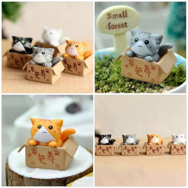 Фигурки кошек Kichvoe, Набор из 4 штук, Миниатюрное настольное украшение из ПВХ, 3,00 x 2,50 x 1,80 см