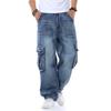 2021 New Japan Style Brand Mens Straight Denim Cargo Pants Biker Jeans Men Baggy Loose Blue Jeans With Side Pockets Jeans Men