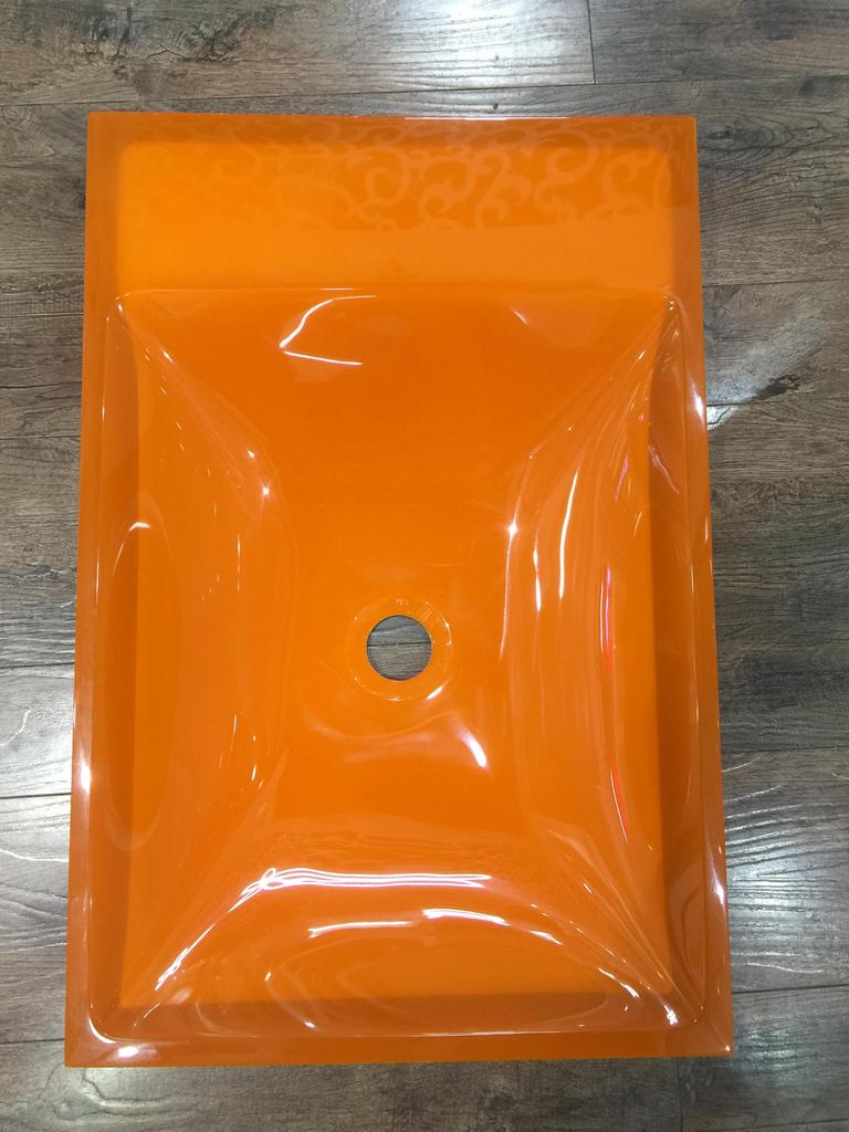 Bathroom Transparent Resin Vessel Sink Cloakroom Rectangular Countertop Orange Washbasin