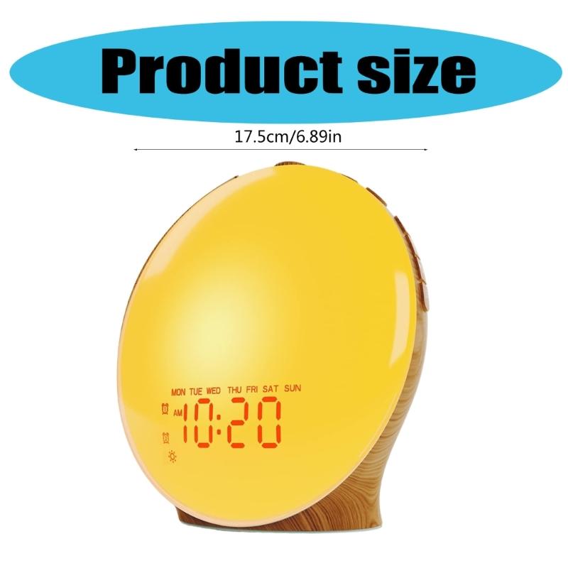 Будильник-симулятор восхода солнца, световой будильник для пробуждения с регулируемым красочным ночником, радио, 2 будильника, настольные часы с текстурой дерева