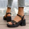 Fashion 2025 New Fashion Summer Open  Round Toe Bottom Buckle Shallow Mouth Casual Thick High Heel Large Women's Sandals 35-42