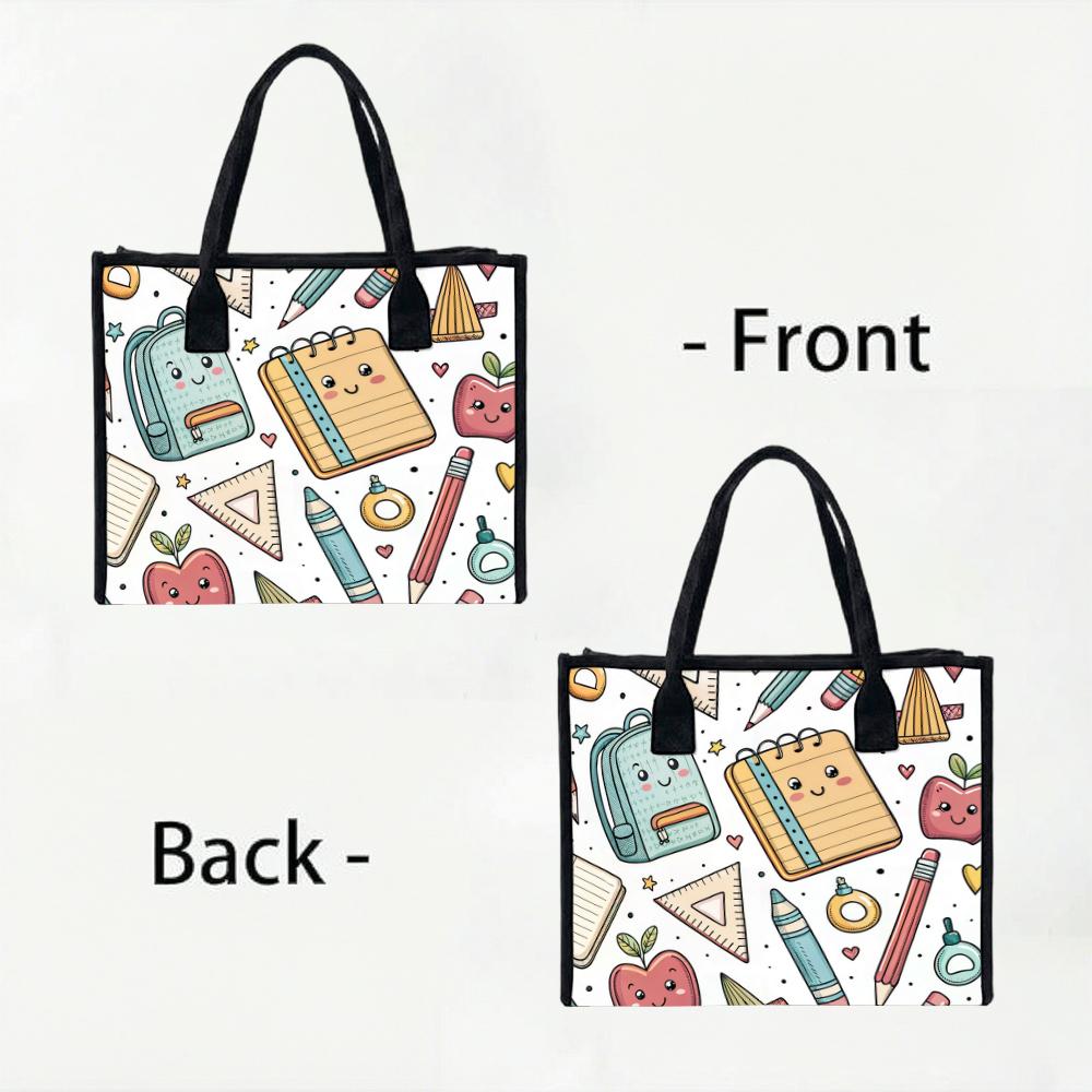 Kawaii School Pattern Tote Bag Casual Daily Shopping Handbag for Student