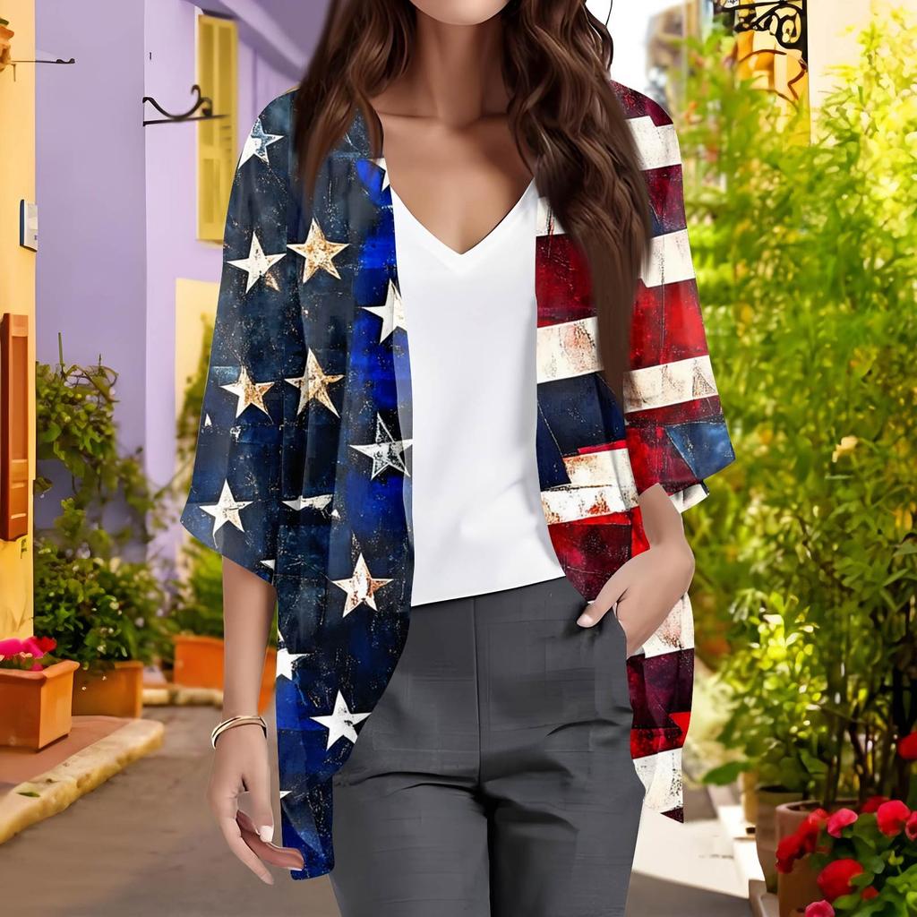 Женский модный свободный повседневный кардиган из шифона с принтом для пляжного отдыха