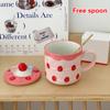 1Pcs 390Ml Ceramic Cup High Value Mug Strawberry Cake Cup Girls Cute Water Cup With Lid Home Milk Breakfast Cup