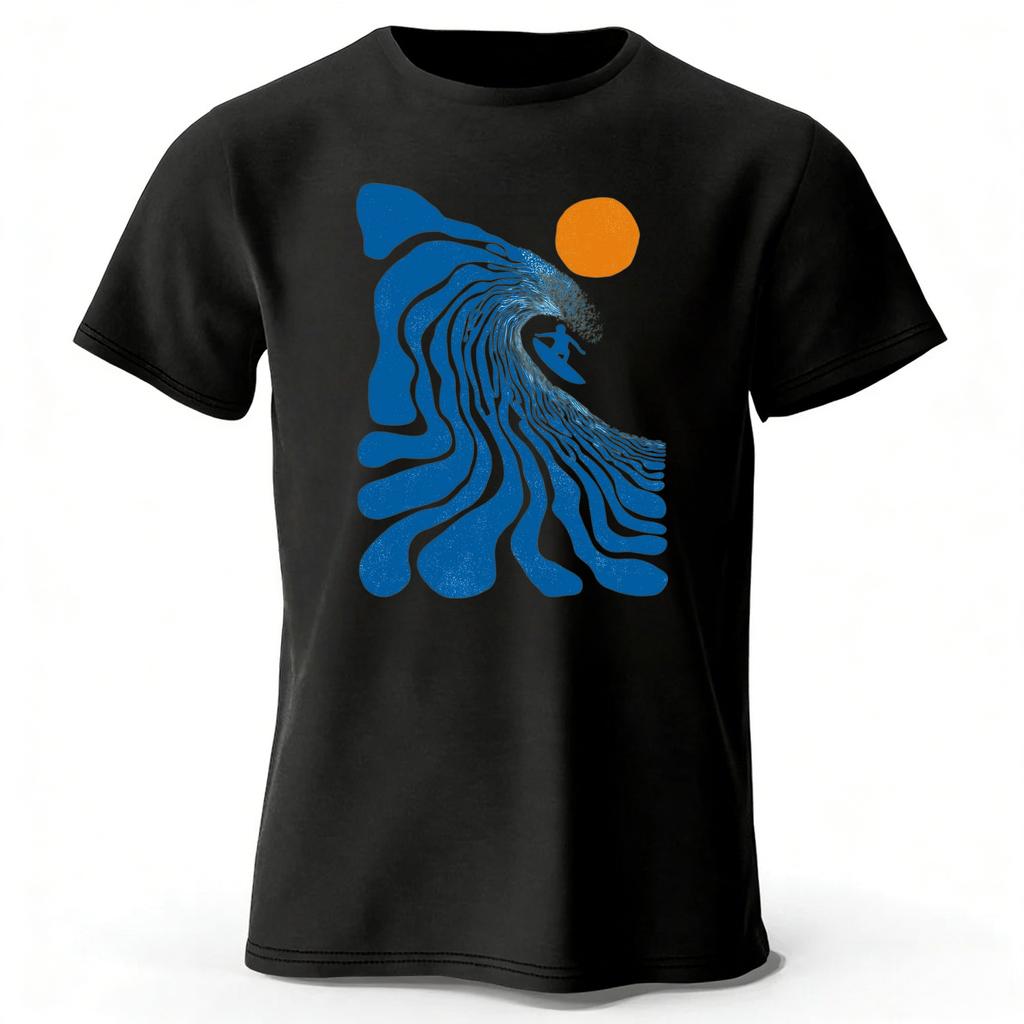 Summer Art Style Surfing Pure Cotton Short Sleeved Mens Daily Wear Plus Size Soft and Comfortable Travel Street Sports Tshirt