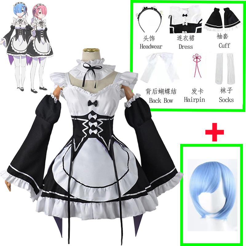 Anime Ram Rem Lolita Meid Cosplay Costume Re Life In A Different World From Zero Kara Hajimeru Isekai Seikatsu Dress Wig Suits