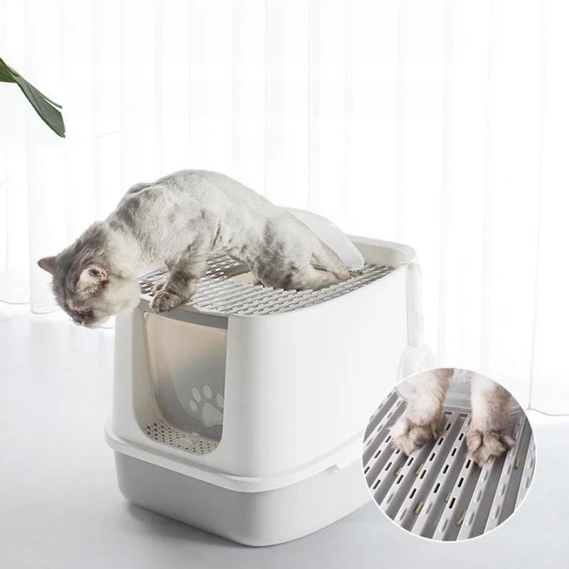 Large Capacity Pet Litter Box Fully Enclosed Spillproof Deodorant Cat Toilet with Litter Scoop Cat Litter Box Closed Sandbox
