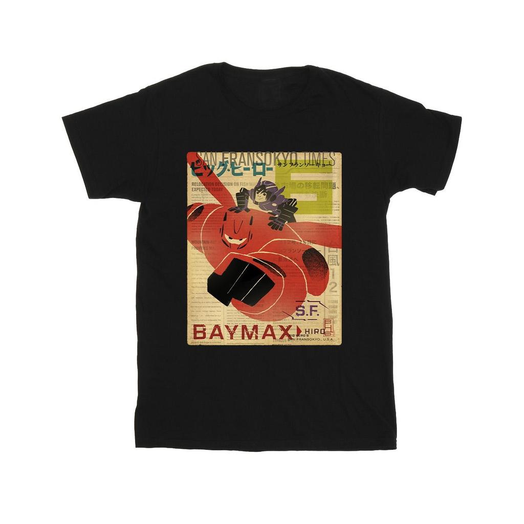 Disney Girls Big Hero 6 Baymax Flying Baymax Newspaper Cotton T-Shirt