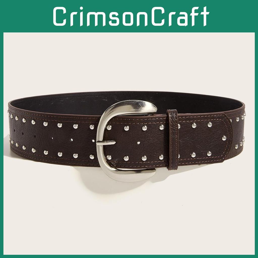 Punkinspired Leather Belt With Rivets And Silver Buckle For Casual Outfits