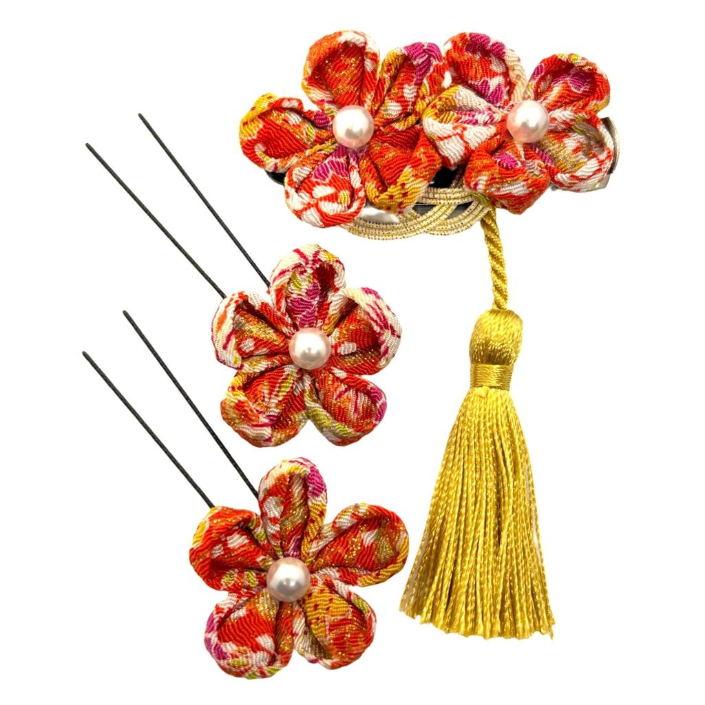 Hair Hair clip tsumami zaiku plum knot with mizuhiki and two hairpins tsumami zaiku Easy to wear and perfect for and This tsumami zaiku hair accessory