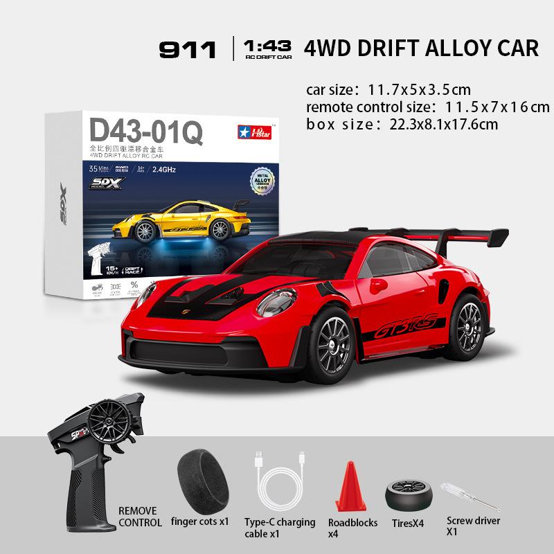Professional 1:43 Rechargeable RC Drift Car with ESP Gyroscope Full Proportional Control 4-wheel Drive Metal Body 2 Sets Tires for Realistic Drifting