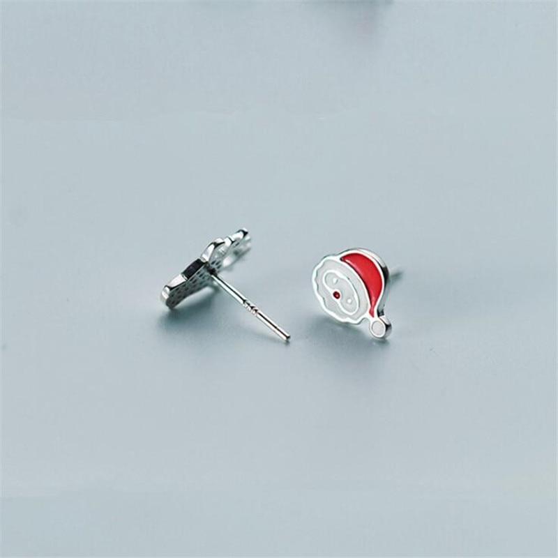 Новое поступление асимметричные индивидуальные модные серебряные ювелирные изделия 925 пробы Санта-Клаус олень рождественский подарок женские серьги-гвоздики E188