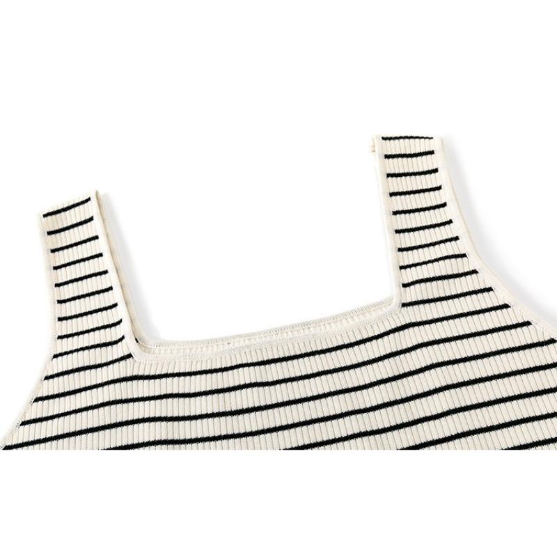 Plus Size Women's Square Neck Knit Sweater Women's Tops Spring and Summer Striped Bottoming Inner Camisole Tank Tops