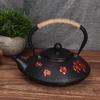 0.9L Red Oriental Cherry Pattern Classic Cast Iron Teapot Kettle Tea Pot Drinkware Tool