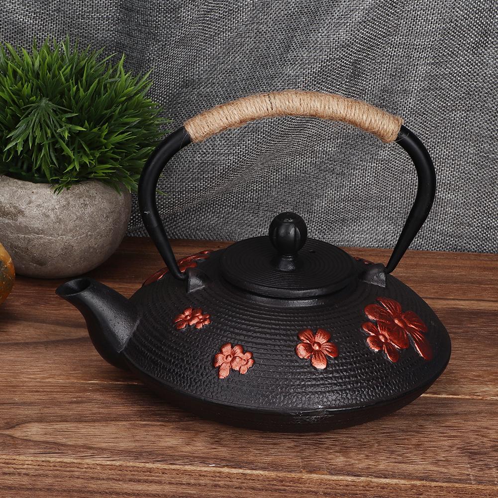 0.9L Red Oriental Cherry Pattern Classic Cast Iron Teapot Kettle Tea Pot Drinkware Tool