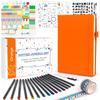 Feela Bullet Journal Notebook, Synthetic Leather, A5 Size, Dot Grid, Pen Included (Orange)
