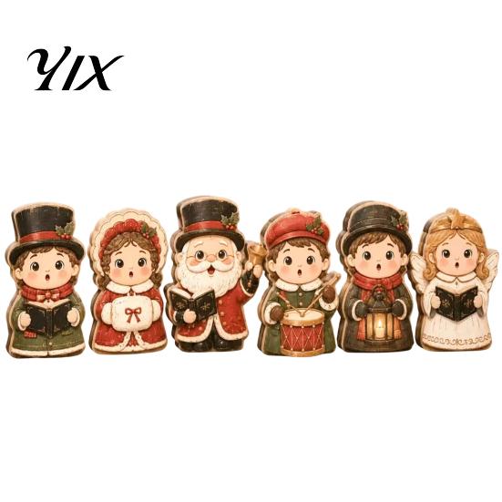 Indoor Christmas Party Supplies 6Pcs Wooden Tabletop Signs, Xmas Sign Decor, Santa Fireplace Mantle Ornaments Snowman Reindeer Gingerbread House
