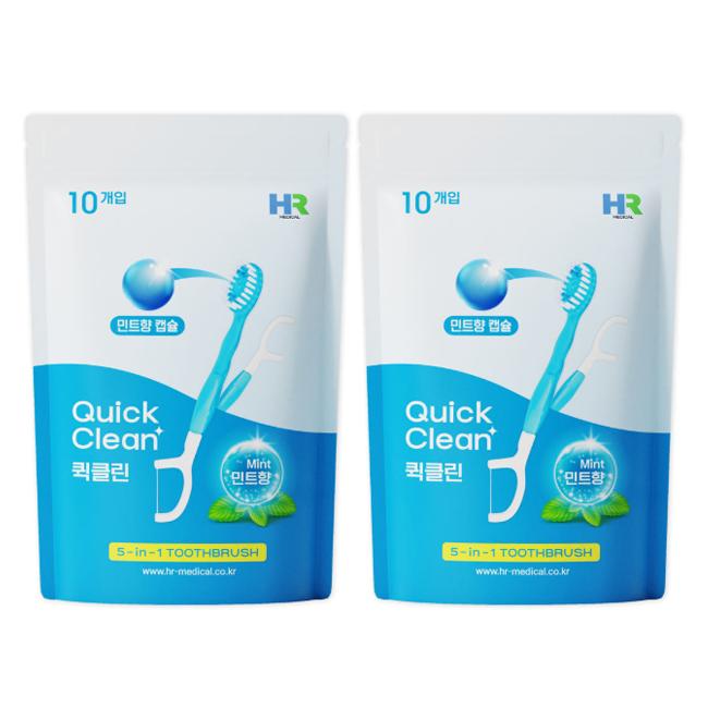 HR Medical Одноразовая зубная щетка Quick Clean 5-в-1, 10 шт. (Мята / Яблочная мята / Клубника) (10 вариантов)