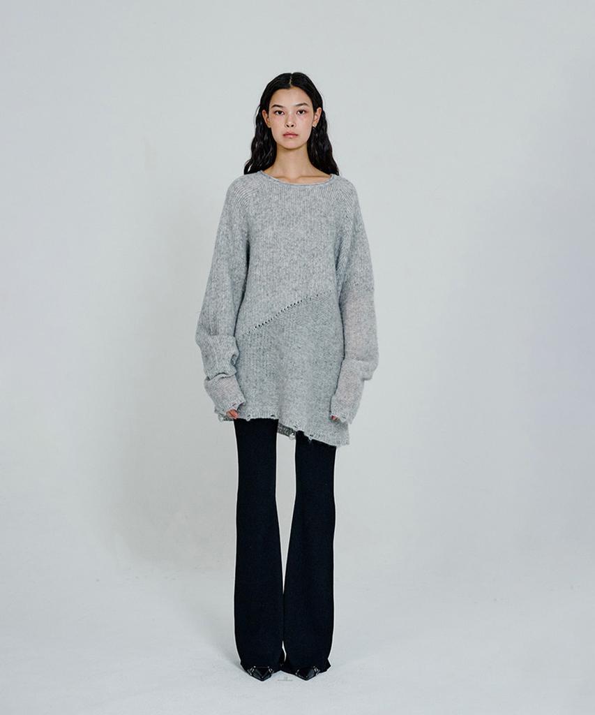 Deoaeteus Loose Fit Damage Knit Pullover_Grey