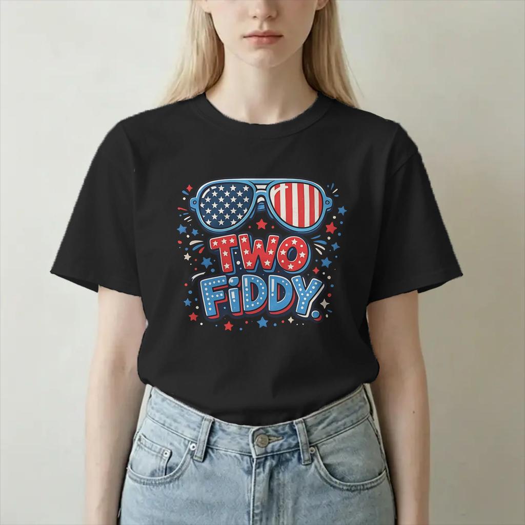Two Fiddy 4th Of July T Shirt For Unisex Unisex 100 Cotton Awesome Tshirts Round Neck Tees Short Sleeve Tops Adult
